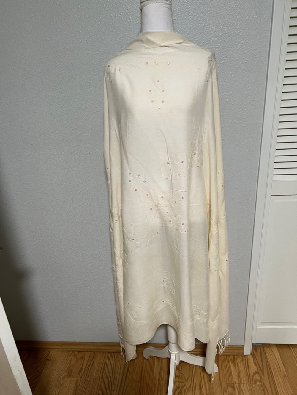 Cream Embroidered Shawl Wrap